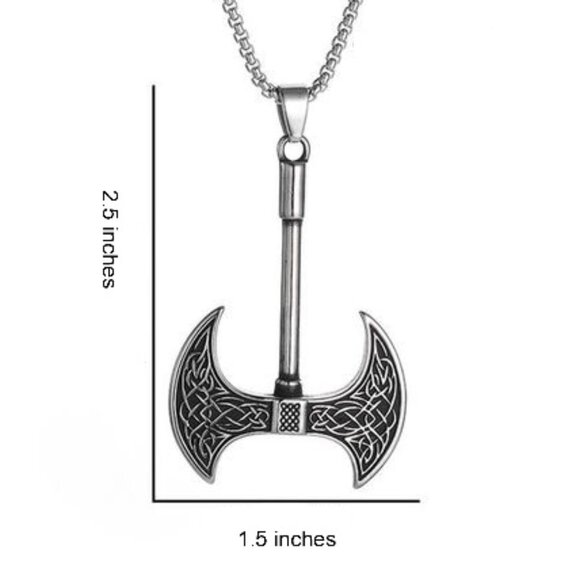 Double Sided Viking Norse Axe Necklace Stainless Steel - Picture 8 of 11